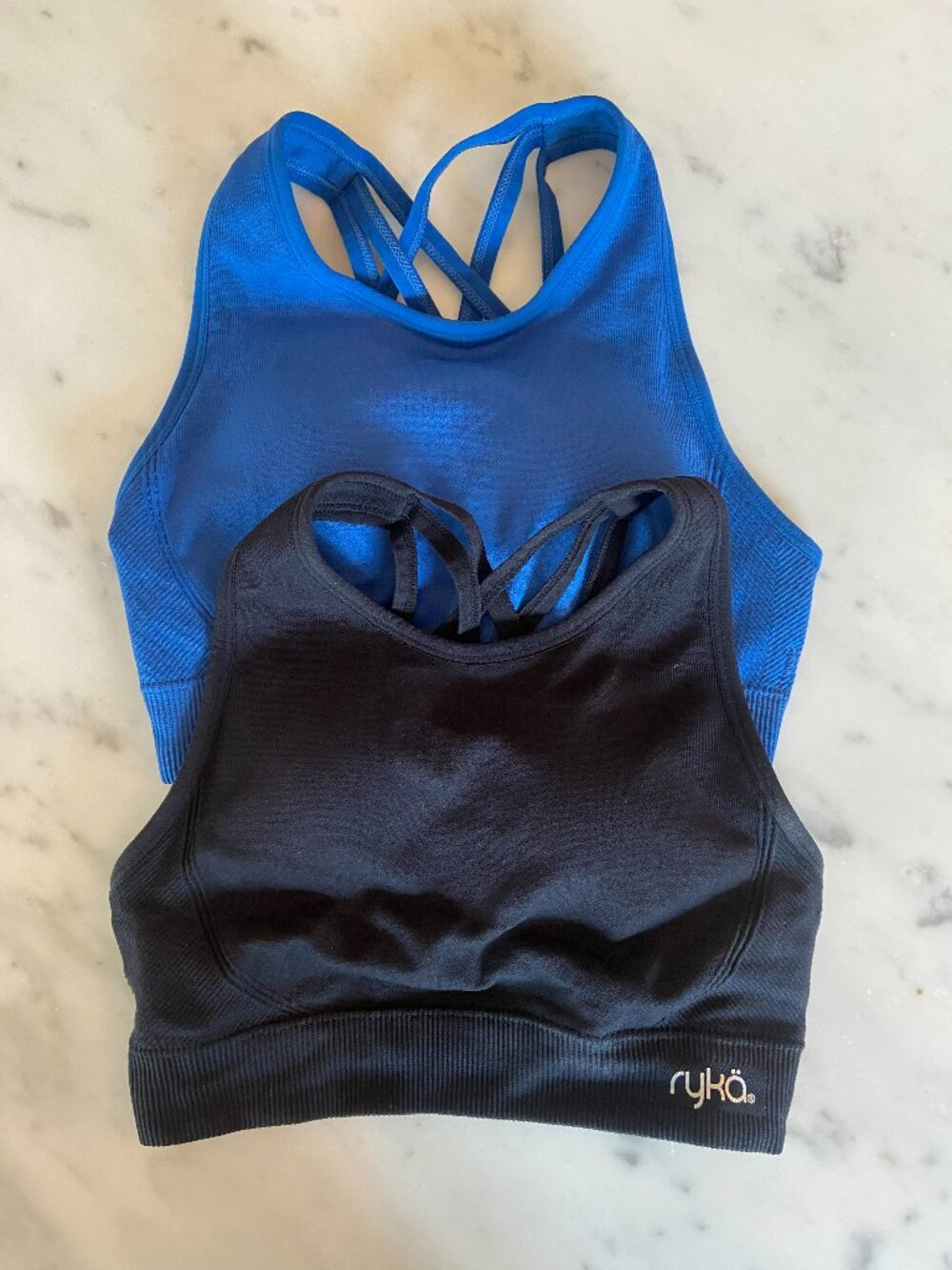 Ryka Lightly Padded Sports Bra Set. Blue and Black. Size Small.